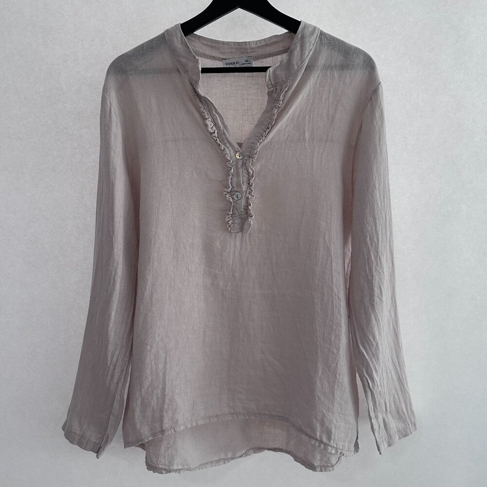 Civico 51 Linen Ruffle Henley Shirt